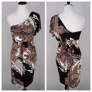 Francesca's Miami Floral Paisley One Shoulder Multicolor Sheath Stretch Dress M